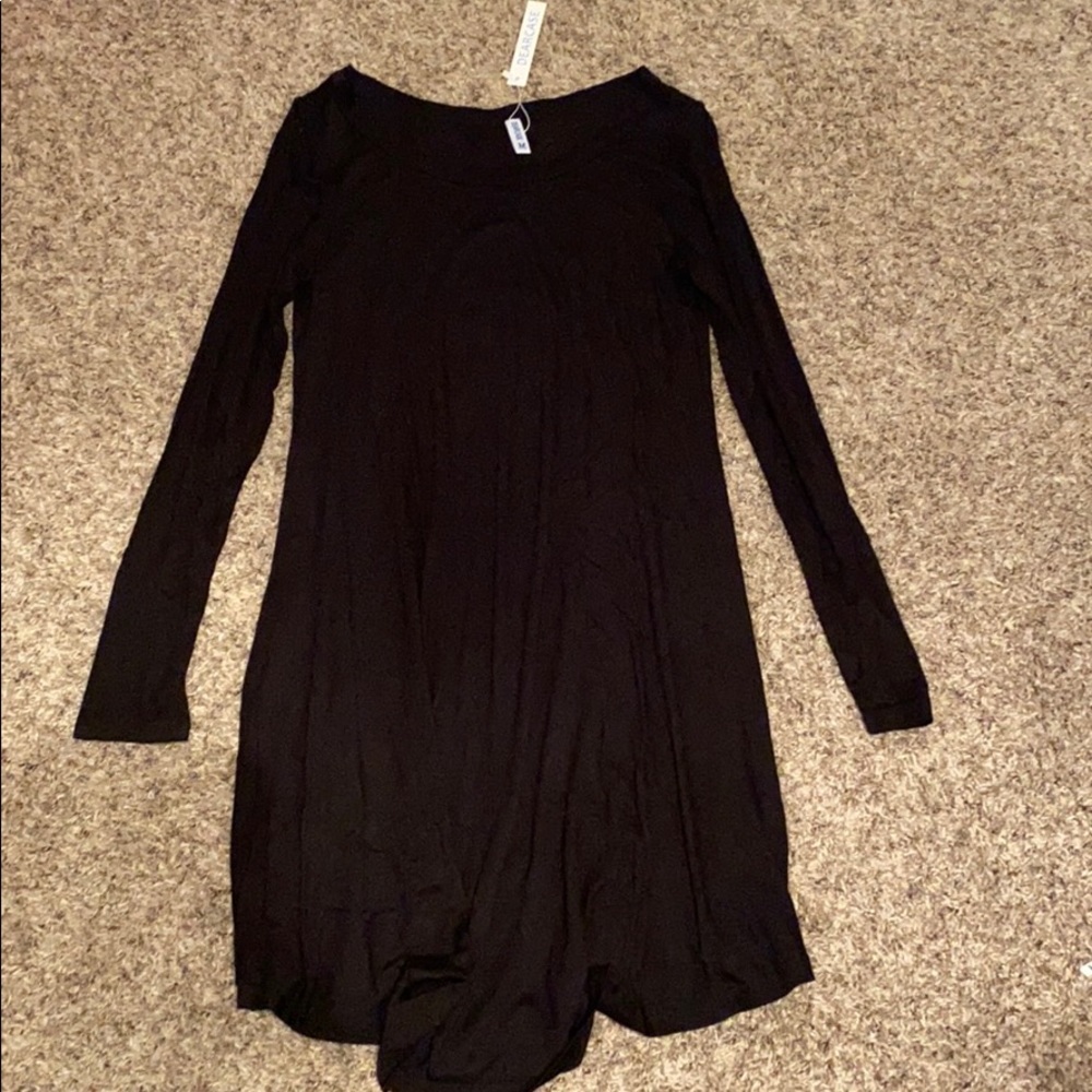 Long sleeve casual black tshirt dress M